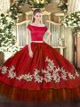 Sumptuous Wine Red Off The Shoulder Neckline Embroidery Sweet 16 Quinceanera Dress Short Sleeves Zipper