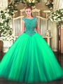 Elegant Floor Length Zipper Quinceanera Dress Turquoise for Sweet 16 and Quinceanera with Beading