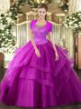 Attractive Floor Length Fuchsia 15th Birthday Dress Scoop Sleeveless Clasp Handle