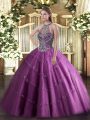 Sleeveless Floor Length Beading Lace Up Vestidos de Quinceanera with Lilac
