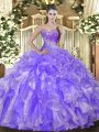 Luxurious Lavender Lace Up Sweetheart Beading and Ruffles Sweet 16 Quinceanera Dress Organza Sleeveless