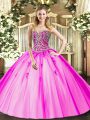 Free and Easy Lilac Lace Up Quinceanera Gown Beading and Appliques Sleeveless Floor Length