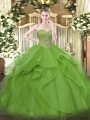 Best Selling Olive Green Ball Gowns Beading and Ruffles Sweet 16 Dresses Lace Up Tulle Sleeveless Floor Length
