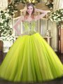 Inexpensive Floor Length Ball Gowns Sleeveless Yellow Green 15th Birthday Dress Lace Up
