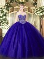 Sweetheart Sleeveless Lace Up Quinceanera Gown Blue Tulle