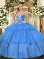 Fabulous Blue Sleeveless Tulle Lace Up Vestidos de Quinceanera for Military Ball and Sweet 16 and Quinceanera