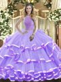 Ball Gowns Quinceanera Dress Lavender High-neck Organza Sleeveless Floor Length Lace Up