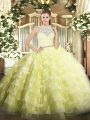 Yellow Sleeveless Tulle Zipper Quinceanera Dresses for Military Ball and Sweet 16 and Quinceanera