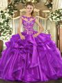 Discount Cap Sleeves Appliques and Ruffles Lace Up Sweet 16 Dress