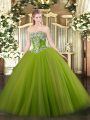 Decent Beading 15 Quinceanera Dress Olive Green Lace Up Sleeveless Floor Length