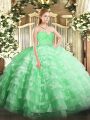Sleeveless Tulle Floor Length Zipper 15th Birthday Dress in Apple Green with Beading and Lace and Ruffled Layers
