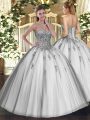 Glorious Grey Sleeveless Floor Length Beading and Appliques Lace Up 15th Birthday Dress