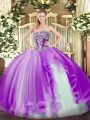 Floor Length Lace Up Sweet 16 Quinceanera Dress Lavender for Military Ball and Sweet 16 and Quinceanera with Beading and Ruffles