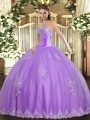 Superior Sleeveless Floor Length Beading and Appliques Lace Up Ball Gown Prom Dress with Lavender