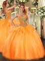 Custom Made Sweetheart Sleeveless Lace Up Quinceanera Gowns Orange Tulle