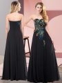 Luxury Floor Length Empire Sleeveless Black Dress for Prom Lace Up