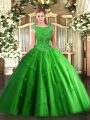 Floor Length Green Sweet 16 Dresses Tulle Sleeveless Beading and Appliques