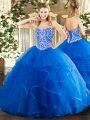 Smart Floor Length Ball Gowns Sleeveless Blue Quinceanera Gown Lace Up