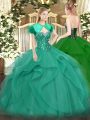 Inexpensive Ball Gowns 15 Quinceanera Dress Turquoise Sweetheart Tulle Sleeveless Floor Length Lace Up