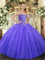 Exquisite Beading 15th Birthday Dress Blue Lace Up Sleeveless Floor Length