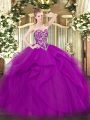 Fitting Tulle Sleeveless Floor Length Quinceanera Gown and Beading and Ruffles