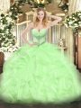 Best Yellow Green Sleeveless High Low Beading and Ruffles Lace Up 15 Quinceanera Dress