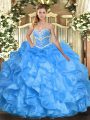Ball Gowns 15 Quinceanera Dress Baby Blue Sweetheart Organza Sleeveless Floor Length Lace Up