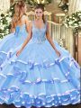 Adorable Straps Sleeveless Organza Quinceanera Dresses Beading and Ruffled Layers Lace Up