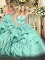 Captivating Floor Length Ball Gowns Sleeveless Turquoise Quince Ball Gowns Lace Up