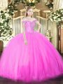 Excellent Fuchsia Off The Shoulder Neckline Beading Quinceanera Dress Sleeveless Lace Up