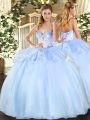 Light Blue Sweetheart Neckline Beading Quince Ball Gowns Sleeveless Lace Up