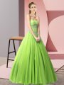 Trendy A-line Sweetheart Sleeveless Tulle Floor Length Lace Up Beading Evening Dress