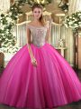 Custom Made Tulle Off The Shoulder Sleeveless Lace Up Beading Vestidos de Quinceanera in Hot Pink