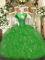 Great Green Sweetheart Neckline Beading and Ruffles 15 Quinceanera Dress Sleeveless Lace Up