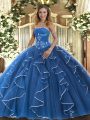 Nice Strapless Sleeveless Tulle Sweet 16 Quinceanera Dress Beading and Ruffles Lace Up