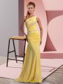 Top Selling Yellow Sleeveless Chiffon Sweep Train Lace Up Party Dress Wholesale for Prom and Party