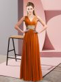 Floor Length Rust Red Prom Dress Chiffon Sleeveless Beading and Ruching