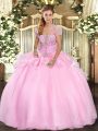 Baby Pink Strapless Neckline Appliques Sweet 16 Dress Sleeveless Lace Up