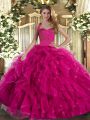 Custom Made Halter Top Sleeveless Tulle 15 Quinceanera Dress Ruffles Lace Up