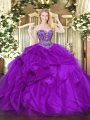 Gorgeous Floor Length Eggplant Purple Quinceanera Dress Sweetheart Sleeveless Lace Up