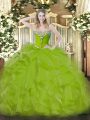 Olive Green Ball Gowns Beading and Ruffles Ball Gown Prom Dress Lace Up Organza Sleeveless Floor Length