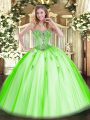 Elegant Sleeveless Tulle Floor Length Lace Up Sweet 16 Dresses in with Beading and Appliques