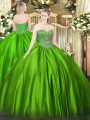 Ball Gowns Satin Sweetheart Sleeveless Beading Floor Length Lace Up Ball Gown Prom Dress