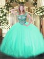 Apple Green Quince Ball Gowns Sweet 16 and Quinceanera with Beading Scoop Sleeveless Lace Up
