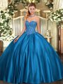 Floor Length Lace Up Sweet 16 Dress Blue for Military Ball and Sweet 16 and Quinceanera with Beading