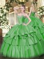 Edgy Sweetheart Sleeveless 15th Birthday Dress Floor Length Beading and Ruffled Layers Green Organza and Taffeta
