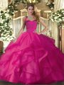 Stylish Ruffles 15 Quinceanera Dress Hot Pink Lace Up Sleeveless Floor Length