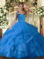 Smart Blue Sweet 16 Dress Military Ball and Sweet 16 and Quinceanera with Ruffles Halter Top Sleeveless Lace Up