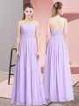 Custom Design Lavender Chiffon Lace Up Scoop Sleeveless Floor Length Prom Dress Beading