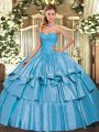Baby Blue Ball Gowns Sweetheart Sleeveless Organza and Taffeta Floor Length Lace Up Beading and Ruffled Layers Sweet 16 Dresses